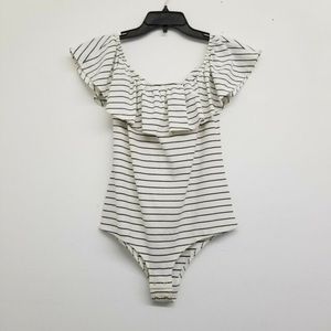J Crew off the shoulder striped body suit